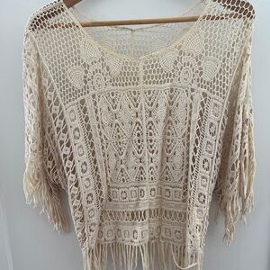 Boho Cream Crochet Sweater